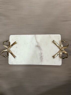 Marble Serving Tray with Gold Ribbon Handles